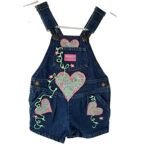 Y2K Osh Kosh denim overalls floral heart puffy paint applique 4T cottage
